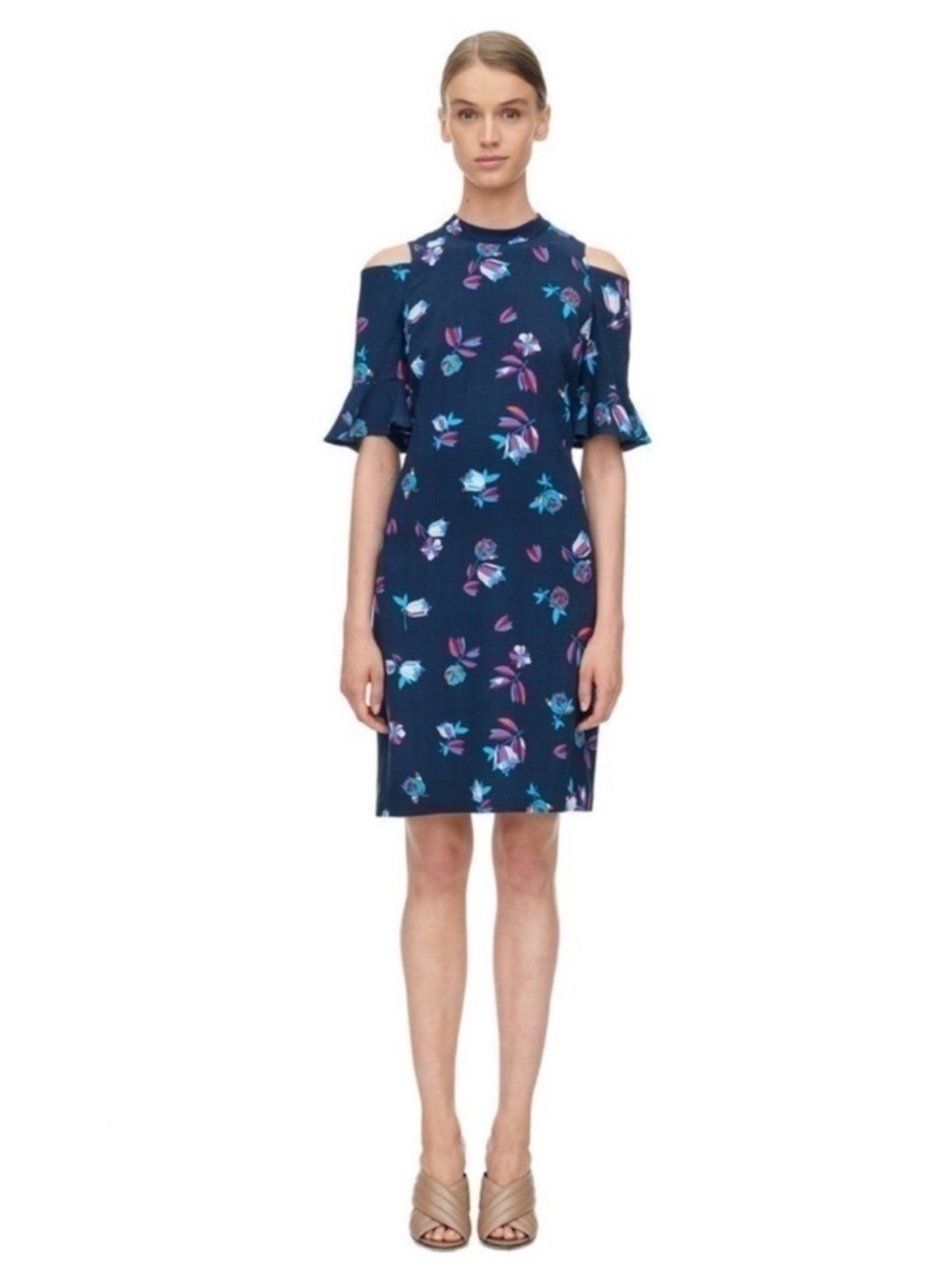 Rebecca Taylor Short Sleeve Bellflower Print Midi Dress